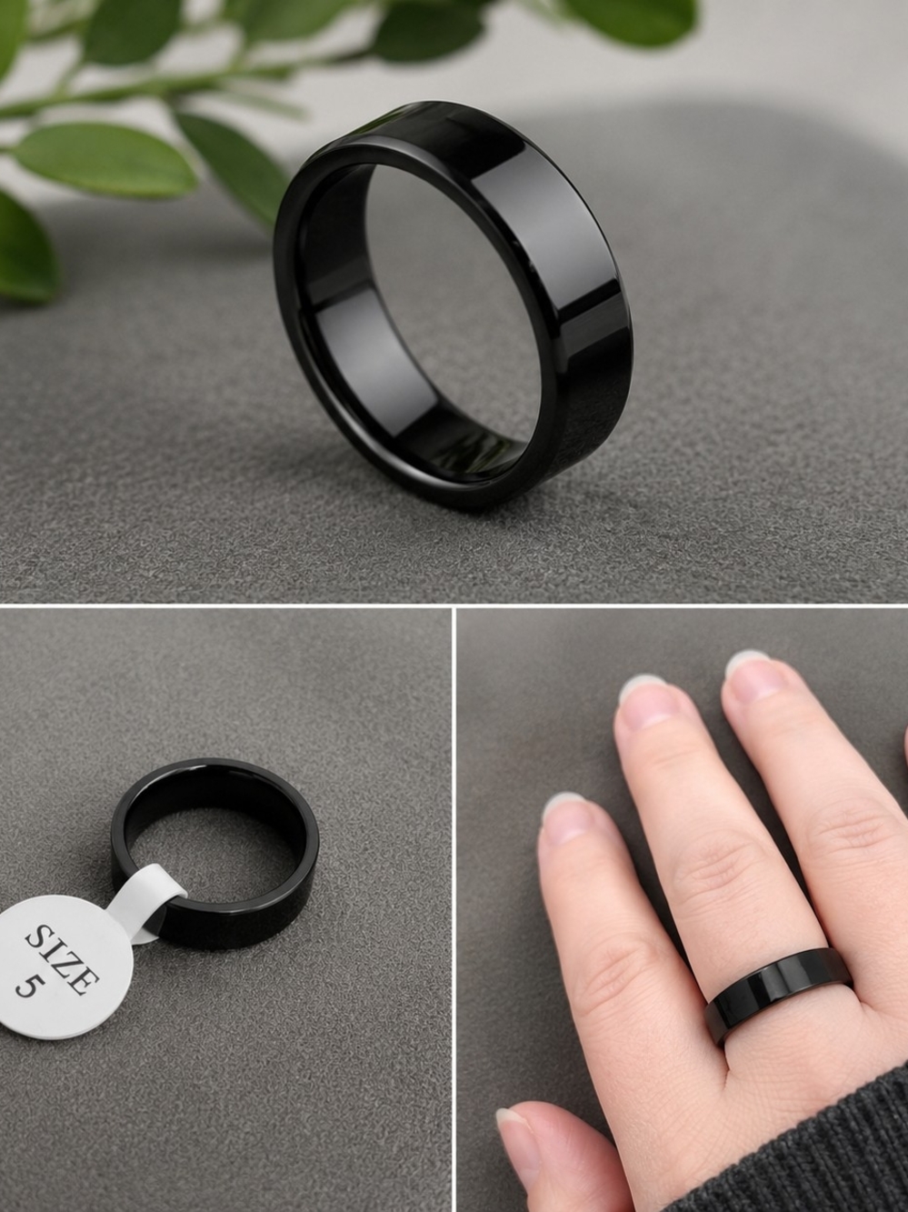Black Minimalist Tungsten Style Band Ring Size 5 Unisex